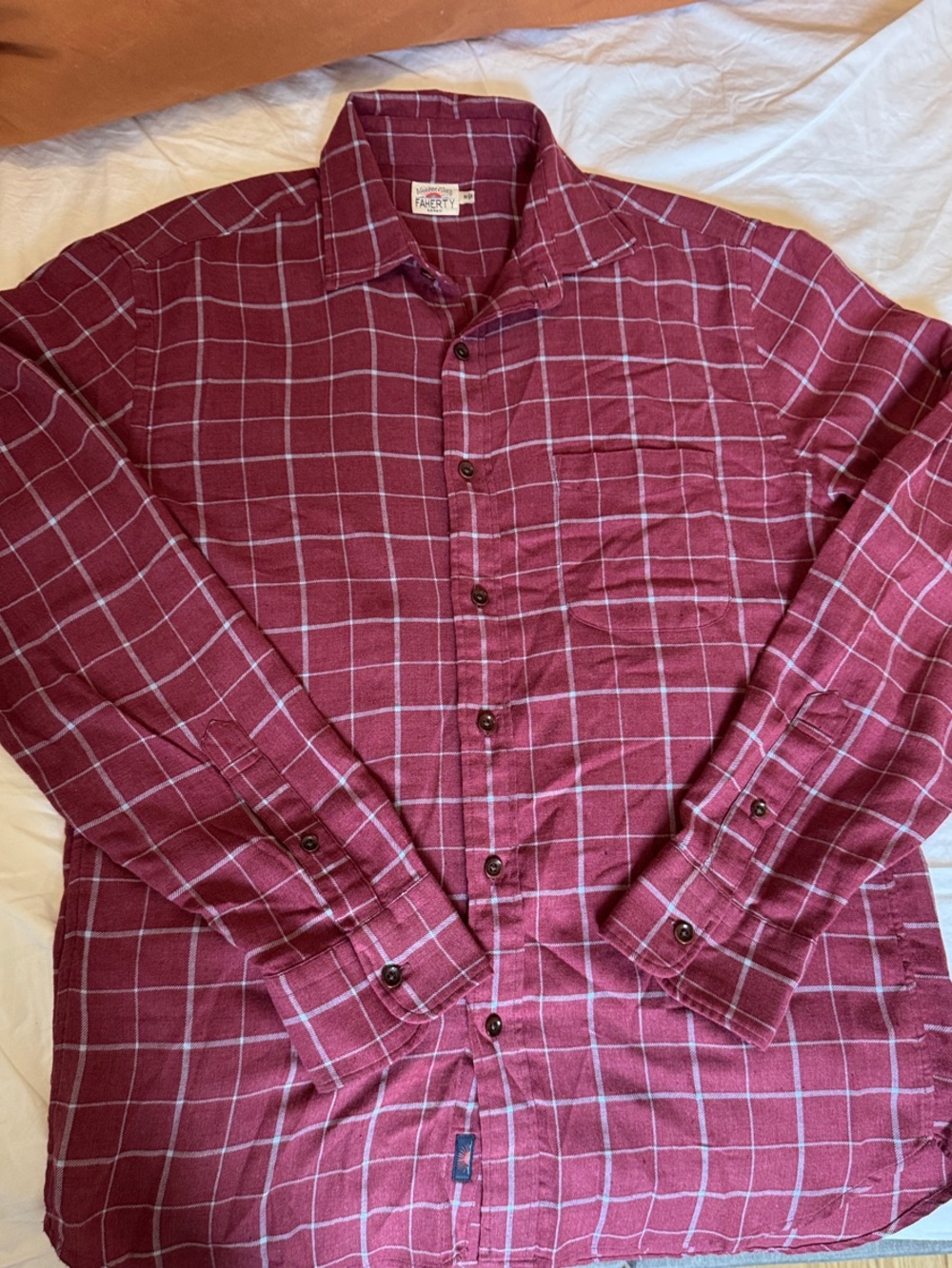 Faherty Men's Burgundy Windowpane Plaid Button-Down Shirt
